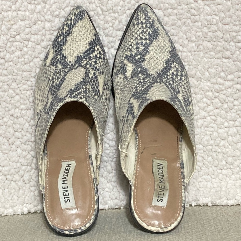 Steve Madden Women's Savina Leather Snakeprint Heel Mule Slip On Shoes SZ US 9M - Picture 5 of 12